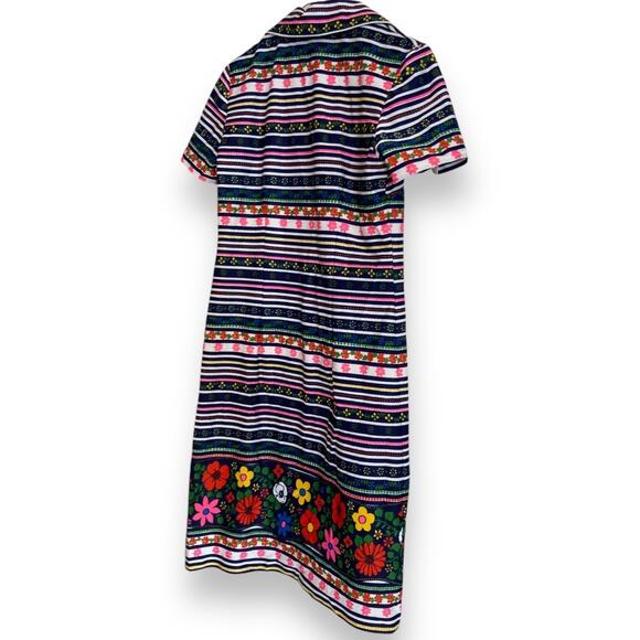 Vintage 60s Nelly Don Floral Stripe Shirt Dress USA Made ILGWU Tag Size Medium - Picture 5 of 16